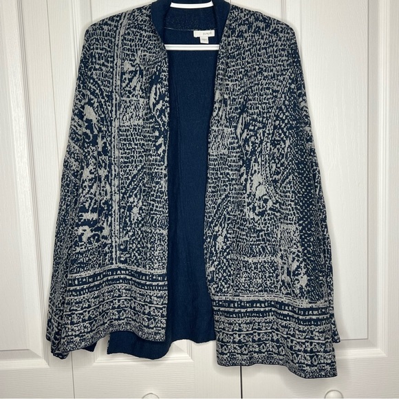 Pure Jill by J. Jill Open front Cardigan oversized large blue and white large - Picture 2 of 9